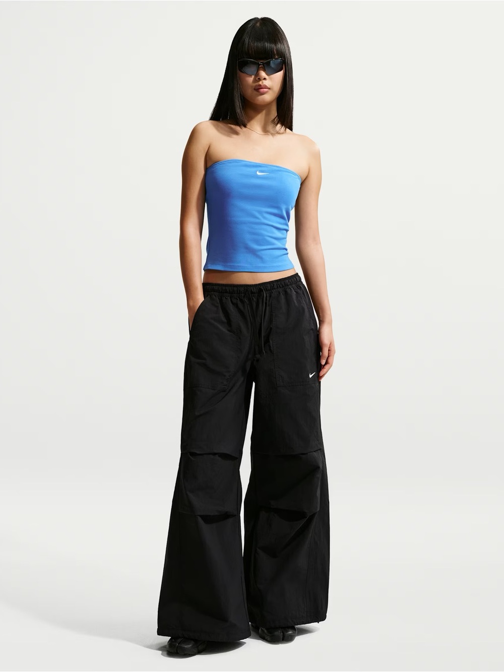 Nike Black Wide-Leg Elastic Waist Track Dance Pants Joggers Net Lining Large